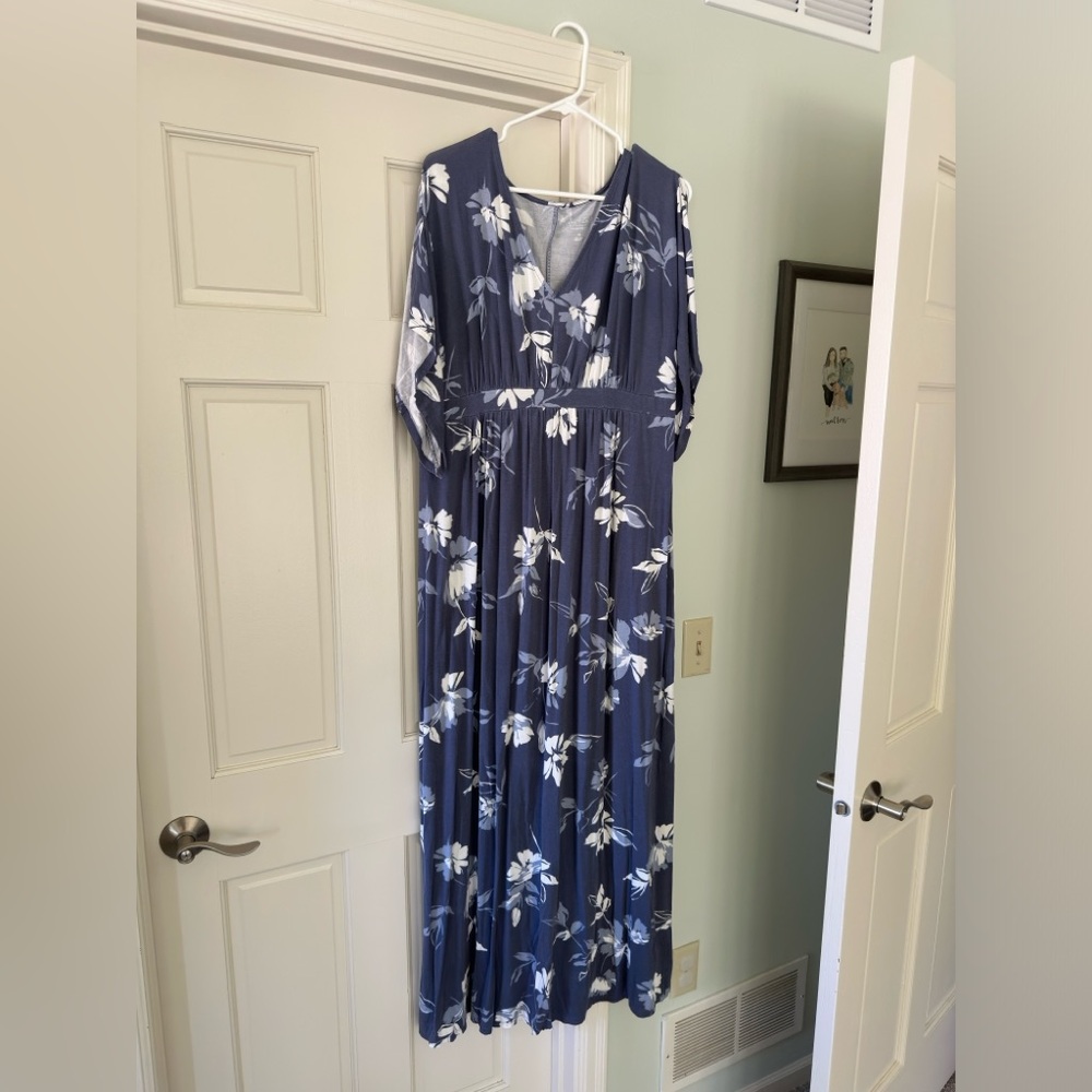 Ingrid and Isabel Maternity Blue Floral Maxi Dress, XL